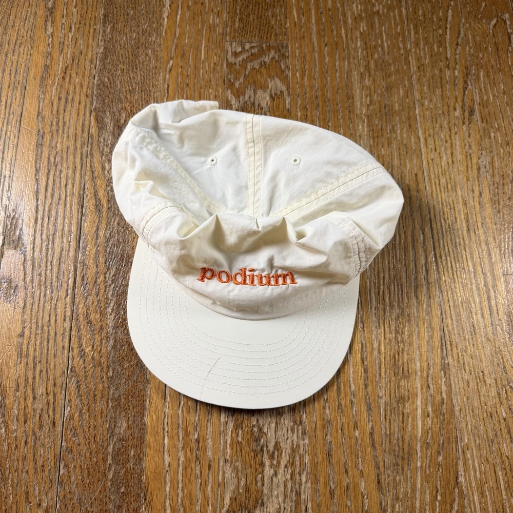 Podium Hat Cap Snap Back White Mens One Size Lightweight Nylon Logo Casual